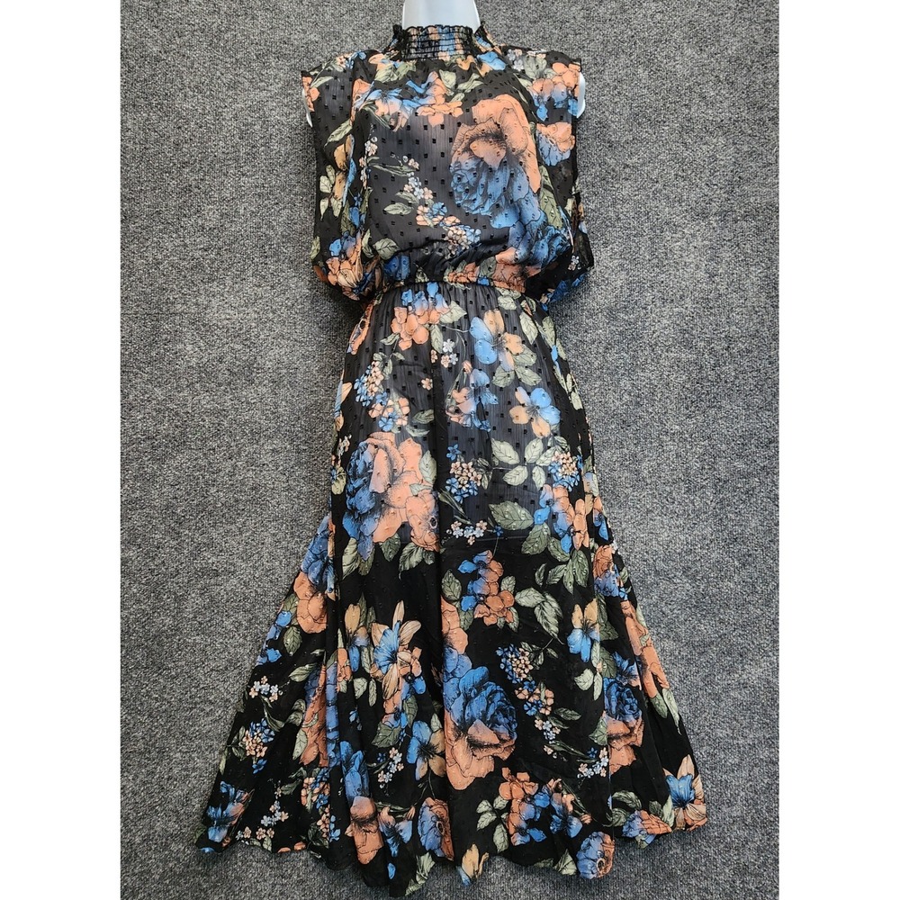 Torrid Floral Clip Dot Chiffon Midi Dress Mock Neck‎ Fit & Flare Plus Size 3